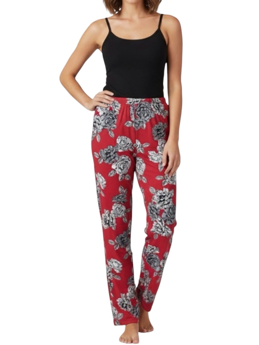 GEORGE Red Floral Wide Leg Pants Size XL Pull On Stretch Waist Lounge Casual